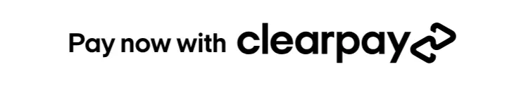 White button with no outline, black text, and a black Clearpay wordmark