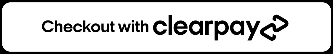 White Checkout with Clearpay button with a black wordmark on a black background, lightMono palette